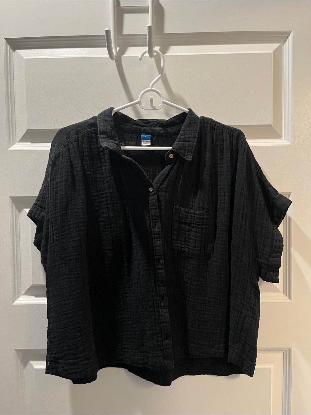 Lightweight Black Cotton Button-Up Shirt - Casual Women’s Short Sleeve